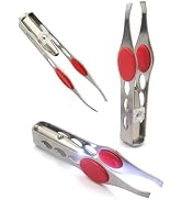 2 Pcs Silver Tweezer With LED Light for Hair Removal Makeup Tool Eyebrow Eyelash Tweezers for Wom...