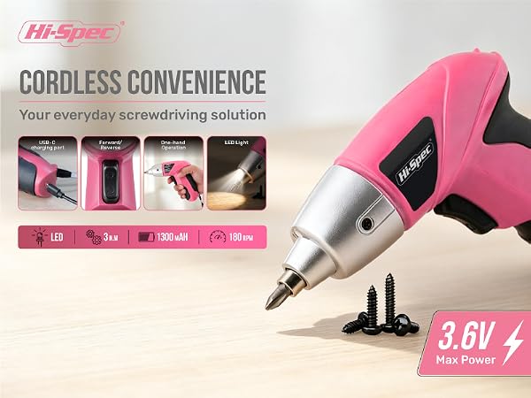 Hi-Spec Pink 4V Electric Ladies Screwdriver Tool Kit Set