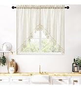 Gibelle Beige Boho Swag Kitchen Curtains 38 Inch Length, 2 Panels Modern Farmhouse Short Cafe Cur...