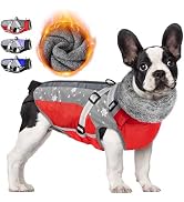 SlowTon Dog Jacket with Harness Built in, Waterproof Fleece Winter Warm Dog Coats for Small Mediu...