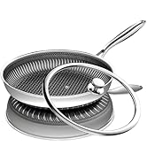 Sonhomay Nonstick Frying Pan, 10inch Honeycomb Frying Pan Stainless Steel Skillet with Glass Lid ...