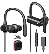 APETOO USB C Headphones with Earhook Mic & Volume Control, Type C Workout Earbuds Wired HiFi Ster...