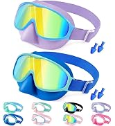 Vvinca Kids Swim Goggles with Nose Cover Comfort Fabric Strap, Wide View Diving Mask Anti-Fog/UV ...