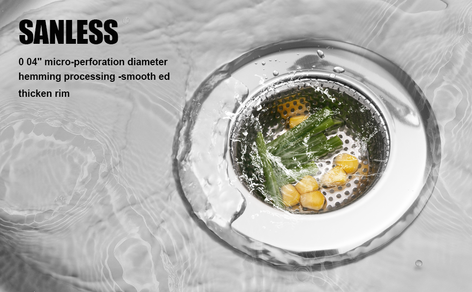 SANLESS Premium Kitchen Sink Drain Strainer for Kitchen Sinks with Large Wide Rim