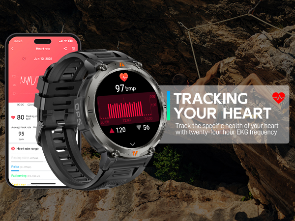 1.45" Rugged Tactical Smartwatch with Compass, Fitness Tracker with HR/SPO2/Sleep Monitor