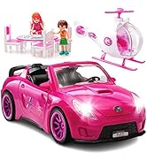 Play22 Pink Convertible 2-Seater Vehicle Doll Accessories with Lights and Sounds 10 Pc - Car for ...