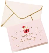 Pink Unique Happy Birthday Cards, Creative Greeting Card with Envelope, Flower Crown Love Heart H...