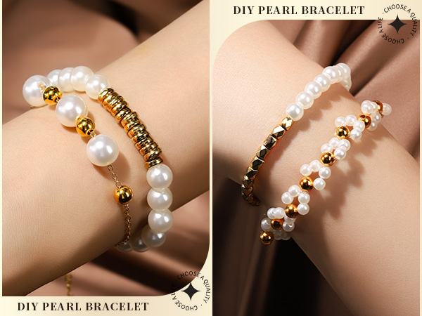BRACELETS MIXED BY PEARL BEADS & GOLDEN SPACER BEADS