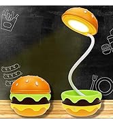Cute Desk Lamp for Kids, Rechargeable Hamburger Small Desk Lamps with Adjustable Neck Dimmable To...