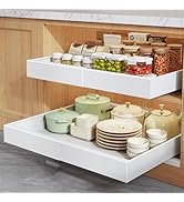 Seinloes 2 Pack Pull Out Cabinet Organizers 21"Deep with Raising Pad for Framed Cabinets,Expandab...