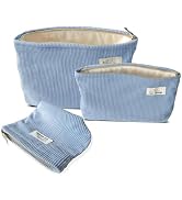 HAPPYHEIDI Corduroy Makeup Bag Set 3 w Compartment Cosmetic Toiletry Travel Pouch Purse Organizer...