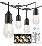 Mlambert 3 Color Outdoor LED Dimmable String Lights for Patio with Remote, Plug in 48FT Waterproo...