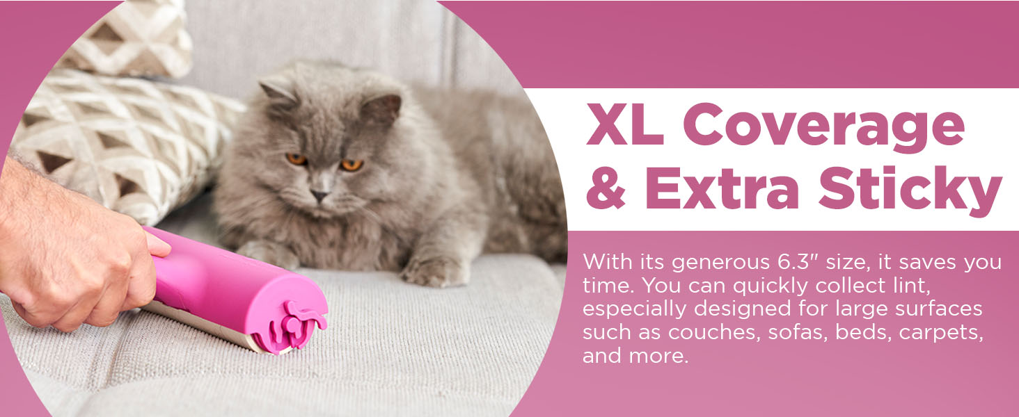 Extra Large Lint Roller Giant for Pet Hair Furniture Bed Couch Floor with Extra Sticky Total