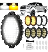 8 Pods Metal 664 LEDs White/Amber Rock Lights, Super Bright Underglow Light Kit IP67 Waterproof A...