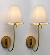 JIMUBEAM Swan Neck Wall Sconces Fixtures with Linen Fabric Shade Set of 2 | 2-Pack, Brass Gold, M...
