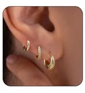 CAROVO 3/4 Pairs Earrings Set for Women Girls, Dainty 14K Gold/Silver Plated CZ Cartilage Earring...