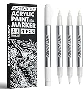 ARTWARD White Acrylic Paint Markers 4 Pack, Dual Tip 0.7mm & 3mm Acrylic Paint Pens, for Rock, Wo...