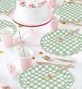 sage green Gingham Paper Plates checkered Scalloped dessert Plates Disposable plaid dinner plates