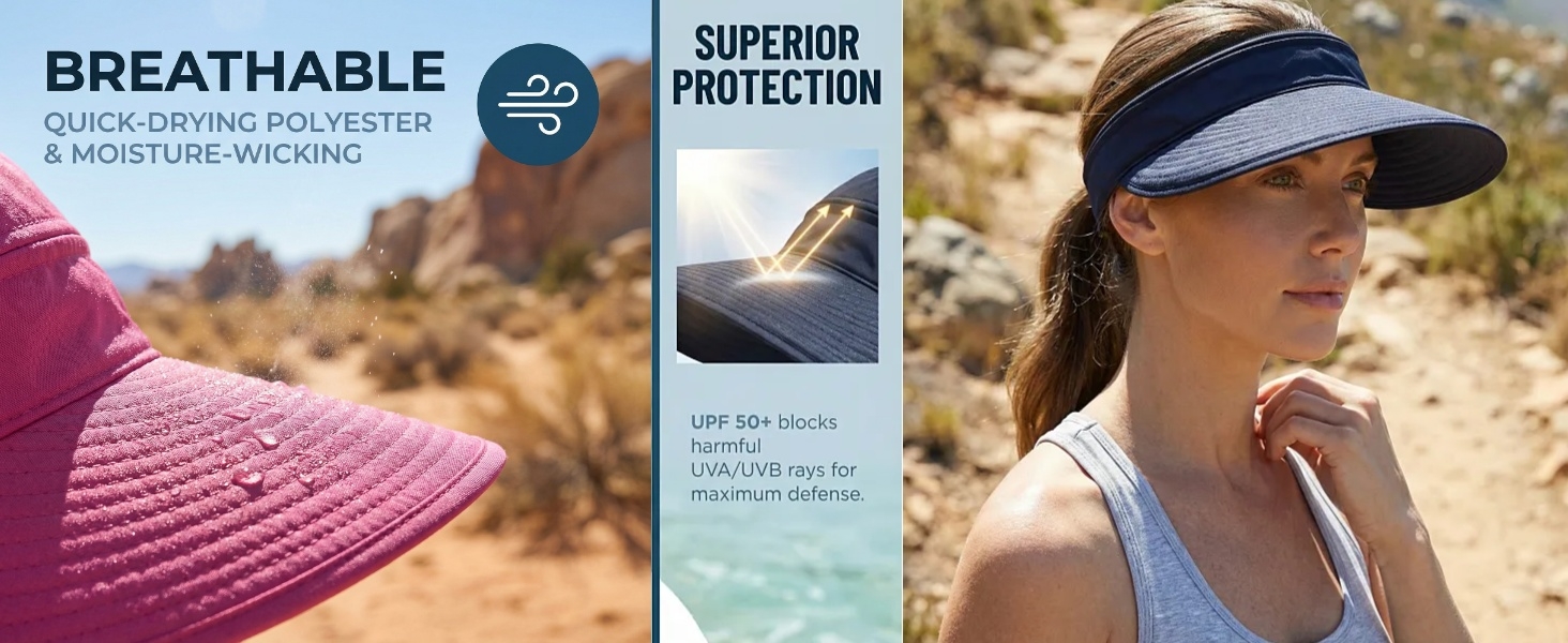 summer uv protection SPF50 UPF50 sun visor hat ponytail friendly