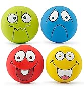 HDSX 4 Pack 2.8" Smiley Face Squeaky Dog Toys Soft Dog Balls Latex Rubber Squeak Dog Toys for Sma...