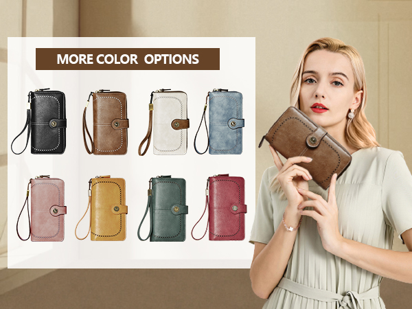 Large RFID Blocking Leather Wristlet Wallet,Keep You More Organized and Safe