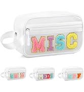 TESAFNG Clear Makeup Letter Patch Makeup Bag MISC Pouch, Preppy Clear Toiletry Bag Travel Small C...