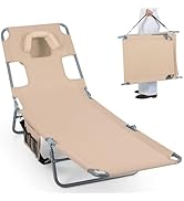 Goplus Tanning Chair, Portable Lightweight 10.5LBS Beach Lounger with Face Arm Holes, Adjustable ...