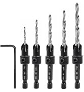 AIMLENTOOL Countersink Drill Bit Set, 5PCS Tapered Drill Bits, Countersink Set with 1/4" Hex Shan...