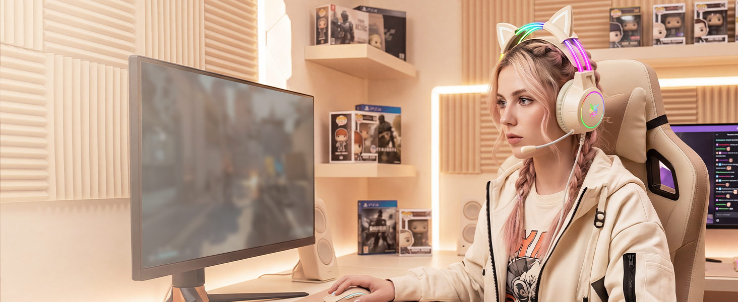 cat ear headset for ps4 ps5 switch gaming consoles