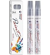 Silver Permanent Paint Marker Pens - 2 Count Oil Based Marker Pen, Medium Tip, Waterproof & Quick...