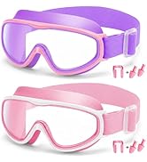 Vvinca Kids Goggles with Comfort Fabric Strap, Kids Swim Goggles Wide View Anti-Fog/UV No Leaking...