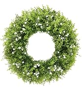 U'Artlines 20 Inch Boxwood Wreaths for Front Door, Spring Summer Wreath with White Flowers, Large...