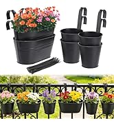 MADHOLLY 6Pcs Railing Planter with Drainage - 10.8" & 5.1" Bucket Pots for Balcony Railing, Metal...