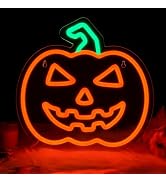MissAudrey Halloween Light Up Pumpkin Neon Sign, Neon Sign Halloween Window Hanging Lights, Green...