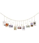 KLOGTSIND Hanging Photo Display with Clips, 9 Wood Clips, Boho Picture Frames Collage Wall Decor,...