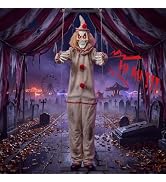 Curoee Halloween Decorations Outdoor, Scary Hanging Swinging Clown Props Sound & Slap Activated w...