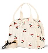 WOBAGMEN Lunch Box for Women,Cherry Lunch Bag Cute Corduroy Insulated Lunch Box With Shoulder Str...