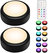 BLS LED Puck Lights with Remote, RGB 13 Color Changing Under Cabinet Lighting Wireless, AA Batter...