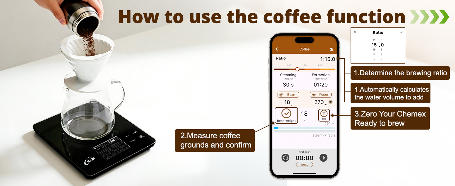 How to use the coffee function on espresso scale with timer