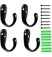 Kruodop 4 Pack Wall Hooks Wall Mounted Coat Hooks for Hanging Heavy Duty, Black Towel Hooks, Meta...