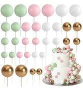 ASTARON 32 Pcs Ball Cake Topper Decorations Mini Balloons Cake Topper Sticks Foam Balls Cake Pick...