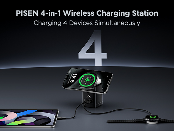 PISEN 4-in-1 Wireless Charging Station