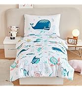 PERFEMET 4 Pcs Toddler Bedding Set Ocean Themed Bedding Comforter for Toddler Bed Soft Reversible...
