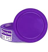 QZYL Disposable Paper Plates Set, 50 PCS Purple Dinner Paper Plates, Round 9 Inches Party Plates ...
