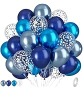 Blue Balloons, Metallic Blue Balloons, Metallic Baby Blue Navy Blue Balloons, Silver Confetti Bal...