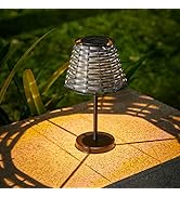 shumi Solar Table Lamp Outdoor Waterproof, Outdoor Lamp Decorative Vintage Metal Base with Rattan...