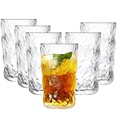 Frcctre 6 Pack Vintage Drinking Glasses, 13 oz Romantic Water Glasses Tumblers Hammered Glacier B...