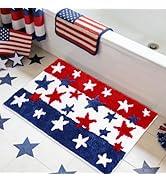 JarThenaAMCS Patriotic Bathroom Rug Bath Mat Non Slip Bath Carpet Red Blue White Star Door Mat fo...