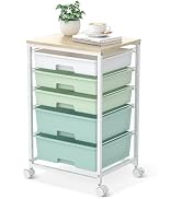 Craft cart,Rolling Cart with Drawers,Storage Cart with 5 Drawers and Wooden Tabletop for Under De...