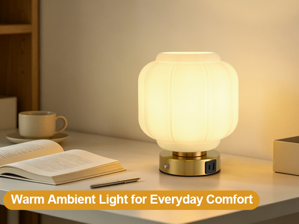 Rechargeable Table Lamp Cordless Milk Glass Bedside Lamp Small white and gold